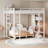 Metall-Hochbett mit Leiter 140*200 cm, Juniorbett Doppelbett mit Tisch mit einfachen Kleiderbügeln mit Ablagefächern, Weiß Bild 4
