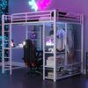 Metall-Hochbett mit Leiter 140*200 cm, Juniorbett Doppelbett mit Tisch mit einfachen Kleiderbügeln mit Ablagefächern, Weiß Bild 3