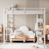 Metall-Hochbett mit Leiter 140*200 cm, Juniorbett Doppelbett mit Tisch mit einfachen Kleiderbügeln mit Ablagefächern, Weiß Bild 5