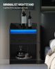 Nachttisch mit LED-Licht, Beistelltisch mit Ladestation, 1 Aufbewahrungsschublade Nachttisch für Schlafzimmer, Wohnzimmer, 2 USB-Anschlüsse, 2 Steckdosen, offenes Fach, Schwarz Bild 3