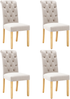 Samt Esszimmerstuhl 4er-Set mit Eichenholzbeinen, Knopfdetails & silberner Zuglasche, moderner Loungesessel,Grau Bild 5