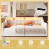 Merax Daybett, Tagesbett, Schlafsofa, Einzelbett 90 x 200cm, Mit USB und Type-C, LED-Leiste mit Fernbedienung, Mit 2 Schubladen, Stauraumtaschen, Multifunktionales Ausziehbett , Ohne Matratze, Beige Bild 2