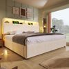 Polsterbett 180×200 cm mit höhenverstellbarem Stauraum-Kopfteil, LED & USB, Beige, ohne Matratze Bild 3
