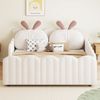Merax Kinderbett Polsterbett, Doppelbett 140x200 Gepolstertes Plattformbett mit Kissen in Kaninchenform, Beige Bild 2