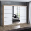 A&J MöbelLand 'Viluno' Schwebetürenschrank mit 4 Schubladen und Spiegel, Spanplatte, 215 x 59,5 x 200 cm, Weiß / Weiß / Natur Bild 2