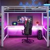 Merax Hochbett mit LED-Beleuchtung & USB-Ladestation (Jugendbett Einzelbett Mehrzweckbett, 1-St) Metallbett Kinderbett 140x200cm mit Schreibtisch Leiter & Schutzgitter Bild 2