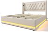 Polsterbett 140×200 cm aus Baumwoll-Stoff mit LED-Beleuchtung, USB-C-Anschluss und Matratze, beige Bild 4