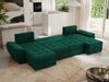 U-förmiges Ecksofa mit Schlaffunktion, genähter Sitz, zwei Armlehnen und losen Kissen - UMBRIA U - Dunkelgrün Velours Bild 3