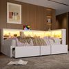Merax Kinderbett Einzelbett 90 x 200 cm, Jugendbett mit Ausziehbett, Stauschränken, LED-Beleuchtung und USB-Anschlüssen, Weiß Bild 2