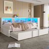 Merax Kinderbett Einzelbett 90 x 200 cm, Jugendbett mit Ausziehbett, Stauschränken, LED-Beleuchtung und USB-Anschlüssen, Weiß Bild 5