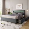 Einzelbett 140 × 200 cm mit LED-Beleuchtung, verstellbarem Kopfteil, 4 Schubladen, Leinenbezug in Grau, modernes Design Bild 2
