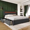 Einzelbett 140 × 200 cm mit LED-Beleuchtung, verstellbarem Kopfteil, 4 Schubladen, Leinenbezug in Grau, modernes Design Bild 4