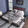 Einzelbett 140 × 200 cm mit LED-Beleuchtung, verstellbarem Kopfteil, 4 Schubladen, Leinenbezug in Grau, modernes Design Bild 5
