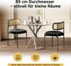 Merax Esstisch-Set (inkl. Esstisch und 2 Stühlen), 80*80*75 Tischplatte aus gehärtetem Glas, moderner Esstisch, verzinkte Tischbeine, Couchtisch, schwarze Esszimmerstühle, silberne Tischbeine Bild 3