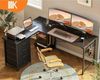 Eckschreibtisch Schwarz L Form mit Schubladen, Steckdosen, USB, Stauraum Bild 2