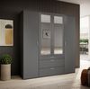 Drehtürenschrank >Vesala< 4 Türen, 3 Schübe, Graphit / Spiegel - 180x195x56cm (BxHxT) Bild 2
