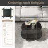 φ89cm Runder Couchtisch mit Gehärteter Glasplatte & Massivholz-Basis Moderner Sofatisch Bild 4