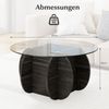 φ89cm Runder Couchtisch mit Gehärteter Glasplatte & Massivholz-Basis Moderner Sofatisch Bild 2