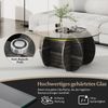 φ89cm Runder Couchtisch mit Gehärteter Glasplatte & Massivholz-Basis Moderner Sofatisch Bild 3