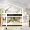 Etagenbett 90×200 cm im Baumhaus-Design mit Rausfallschutz, Treppenschrank und Tafel, Weiß, ohne Matratze Bild 4