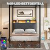 Flieks Himmelbett, Stauraumbett Metallbett 90x190cm mit 2 Schubladen, LED und USB/Typ-C Bild 2