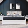 Doppelbett 140x200 cm mit Bücherregal-Kopfteil und Schublade, Massivholz Bett mit Stauraum,Weiß,modernes Stauraumbett Schlafzimmermöbel Bild 4