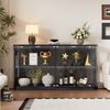 TWSOUL Glasvitrine Moderne Standvitrine mit LED-Beleuchtung und abgerundeten Seiten 160*85cm elegante Sideboard Bewegungssensor für Wohnzimmer,Sammlungen Bild 2