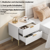 Nachttisch Modern mit Schubladen,Beistelltisch mit Gold Griffen,Holz Nachttisch,2 Schubladen,Rillen Design,Weiß Bild 5