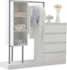 Schubladenschrank mit Kleiderstange, Sideboard, Weiß + Schwarz, B140 x T40 x H135 cm Bild 5