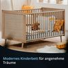 KHG Kinderbett hell-braun modern Eiche-Optik, Babybett aus Holzwerkstoff Rattan-Optik, höhenverstellbar, Liegefläche 140x70 cm Gestell aus Massivholz - 143 x 84 x 76 cm (B/H/T) Bild 3