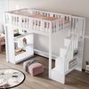 Hochbett 90 x 200 cm, Kinderbett mit Stauraumtreppe, Hochbett mit mehreren großen Staufächern, Funktionsbett, Kinderbett, Jugendbett, Holzbett, Weiß (ohne Matratze) Bild 2