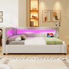 Daybett Leinen mit LED-Lichtleiste & Stauraum, 90x200 cm, Beige, ohne Matratze Bild 4