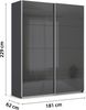 rauch Quadra, Kleiderschrank, Schiebetürenschrank, 2-türig, mit Glasfront, mit 2 Kleiderstangen und 4 Einlegeböden, Farbe Grau metallic/Glas Basalt, BxHxT 181x229x62cm Bild 4