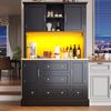 Merax 180cm Hochwertiger Hochschrank mit LED-Beleuchtung und App-Steuerung, Wohnzimmerschrank mit 4 Türen & 5 Schubladen, Küchenvitrine mit Musik-Lichtfunktion & Kippschutz, Schwarz Bild 3