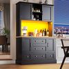 Merax 180cm Hochwertiger Hochschrank mit LED-Beleuchtung und App-Steuerung, Wohnzimmerschrank mit 4 Türen & 5 Schubladen, Küchenvitrine mit Musik-Lichtfunktion & Kippschutz, Schwarz Bild 2
