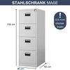 Hängeregisterschrank abschließbar SARA - 4 Schubladen mit Schloss | Aktenschrank Büroschrank aus Stahl Metallschrank, 132x46x62cm Grau Bild 2