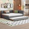 BlingBin Polsterbett mit Ausziehbares Schlafsofa, Daybett, Einzelbett (1er Set, 1-tlg, Multifunktionsbett mit Lattenrost, 140x200 cm), Jugendbetten Kinderbetten Gästebetten, Samtstoff, Grau Bild 3