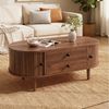 MODFU Couchtisch Design-Tisch mit vertikalen Streifen (Packung, 1-St, Schlichtes Design, MDF, Nussbaum), 100x40x50cm, oval, 2 Schubladen Bild 4