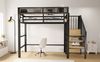 Hochbett 90x200 cm, Schwarz, Metall, mit Leiter & verstellbarem Regal(ohne Matratze) Bild 4
