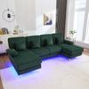 U-Sofa, Samt mit LED-Beleuchtung & USB-Anschluss, 265x135x88 cm, Smaragdgrün Bild 1