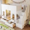 Etagenbett für Kinder mit Stauraumtreppe und Schubladen, 90 x 200 Großes Hochbett mit Fenstern und Staukästen, Holzgestell mit Sicherheitsgeländer, Platzsparendes Kinderbett für Jungen und Mädchen Bild 2