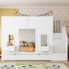 Etagenbett für Kinder mit Stauraumtreppe und Schubladen, 90 x 200 Großes Hochbett mit Fenstern und Staukästen, Holzgestell mit Sicherheitsgeländer, Platzsparendes Kinderbett für Jungen und Mädchen Bild 3