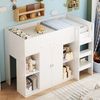 Bett 90x200 cm Hochbett mit Stauraum und Schrank – platzsparendes Kinderhochbett in Weiß/Grau Bild 2