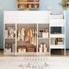 Bett 90x200 cm Hochbett mit Stauraum und Schrank – platzsparendes Kinderhochbett in Weiß/Grau Bild 3
