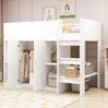 Bett 90x200 cm Hochbett mit Stauraum und Schrank – platzsparendes Kinderhochbett in Weiß/Grau Bild 4