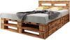 sunnypillow Palettenbett M2 aus Holz 140x200 cm mit Kopfteil und 2 Bettkästen. Doppelbett, Familienbett - erhöhtes Ehebett Bettgestell Futonbett Komforthöhe Geflammt Massivholzbett Bild 2
