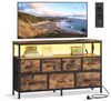 SONGMICS Kommode mit LED-Beleuchtung, Sideboard, Schubladenschrank für Wohnzimmer, mit Ladestation, 7 Schubladen, braun-schwarz Bild 2