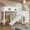 Etagenbett Kinderbett mit Rutsche & Treppe, Fensterdesign, Hochbett 90x200cm mit Stauraum, Kiefer Holzgestell Weiß Bild 1