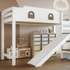 Etagenbett Kinderbett mit Rutsche & Treppe, Fensterdesign, Hochbett 90x200cm mit Stauraum, Kiefer Holzgestell Weiß Bild 5