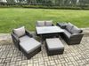 Fimous Rattan Garten Sofa Set Gartenmöbel Langer Rechteckiger Esstisch mit Sesseln 2 Großer Hockern Beistelltisch 7 Sitzer Dunkelgrau gemischt Bild 2